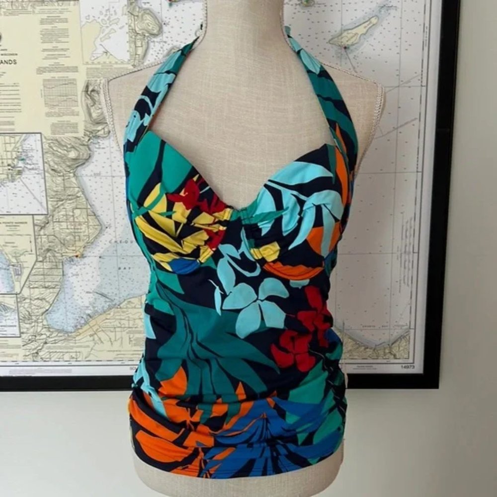 Tommy Bahama Bikini Halter Swim Top - Tropical Leaf Print - M - NWT
